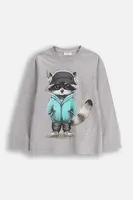 Dětské tričko s dlouhým rukávem s bavlnou Coccodrillo šedá barva, s potiskem, EVERYDAY BOY A