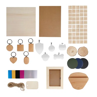 TWO TREES Engraver Material Pack Kit Wood/Leather/Stainless Stain/Kraft Cardboard for Laser Engraving/Cutting 75Pcs