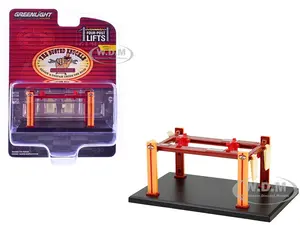 Adjustable Four-Post Lift "Busted Knuckle Garage" Red and Yellow "Four-Post Lifts" Series 6 1/64 Diecast Model by Greenlight