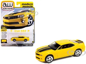 2010 Chevrolet Camaro RS/SS Rally Yellow with Black Stripes "Modern Muscle" Series 1/64 Diecast Model Car by Auto World