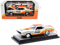 1970 Dodge Challenger T/A Drag Car "Paul Rossi" White and Orange with Graphics Limited Edition to 6650 pieces Worldwide 1/24 Diecast Model Car by M2