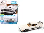 1973 Ford Mustang Mach 1 Pearl White with Black Stripes "Vintage Muscle" Series 1/64 Diecast Model Car by Auto World