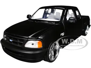 2001 Ford F-150 XLT Flareside Supercab Pickup Truck Matt Black with White Interior "Maxx Design" "American Classics" Series 1/24 Diecast Model Car by