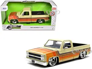 1985 Chevrolet C-10 Pickup Truck Beige with Stripes and Cartelli Wheels "Just Trucks" Series 1/24 Diecast Model Car by Jada