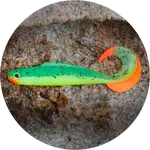 Redbass gumová nástraha twister kixter fluo/green rhrt uv - l 100 mm