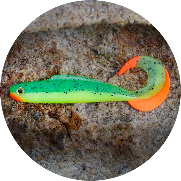 Redbass gumová nástraha twister kixter fluo/green rhrt uv - l 100 mm