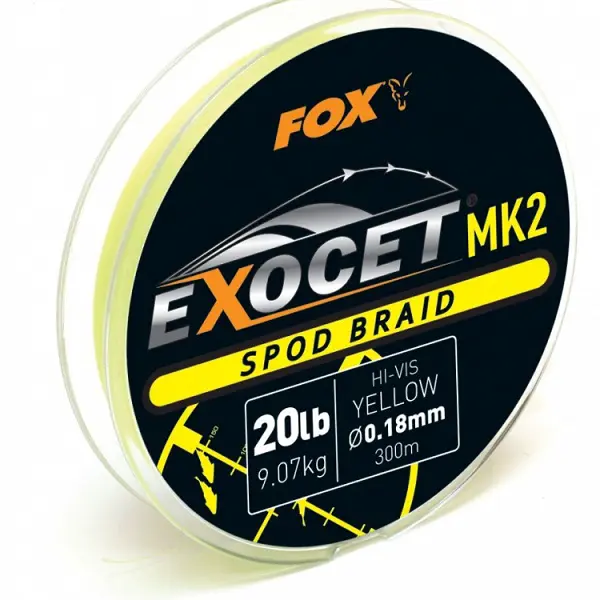 Fox splétaná šňůra exocet mk2 spod braid 300 m yellow průměr 0,18 mm / nosnost 9,07 m
