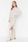 Trendyol Stone Soft Textured Knitwear Top-Bottom Set