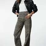 Trendyol Multicolored Leopard Print Brown High Waist Wide Leg Jeans