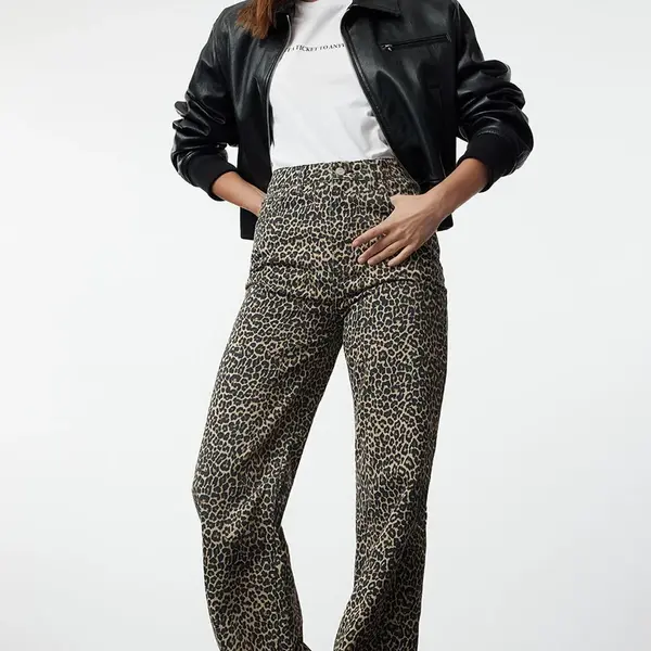Trendyol Multicolored Leopard Print Brown High Waist Wide Leg Jeans