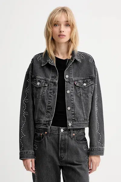 Rifľová bunda Levi's šedá farba, prechodná, oversize, A9456