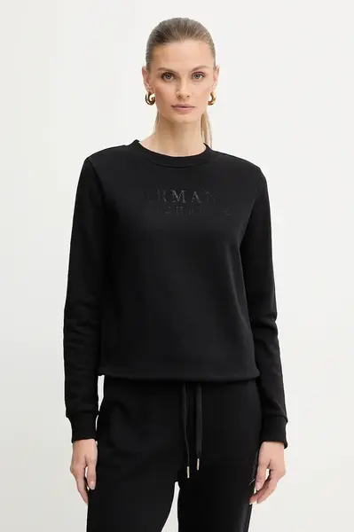 Bavlněná mikina Armani Exchange dámská, černá barva, hladká, XW000985 AF14284