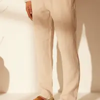 Trendyol Premium Stone 100% Linen Straight Fit Elastic Waistband Trousers