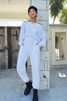 Trend Alaçatı Stili Women's White Double Pocket Elastic Waist And Cuff Jogging Textured Trousers