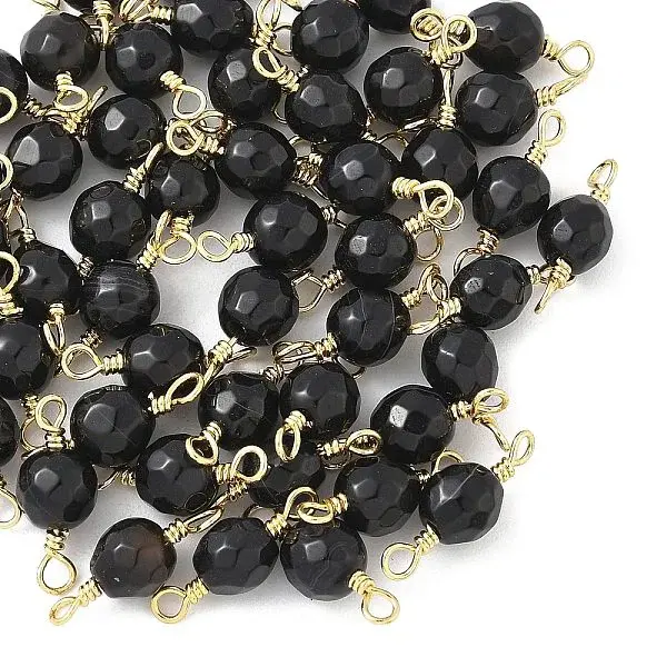 Dyed Natural Agate Faceted Round Connector Charms