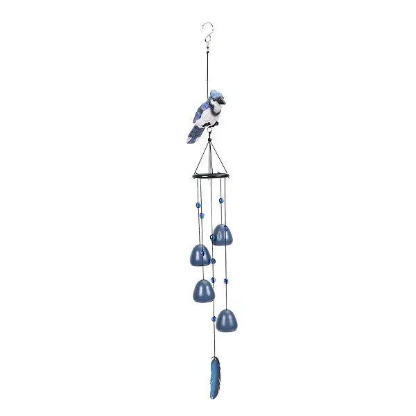 Resin Birds & Metal Bell & Wooden Feather Hanging Wind Chime Decor