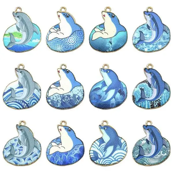 24Pcs 12 Styles Printed Alloy Pendants