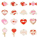 64Pcs 16 Styles Heart Alloy Enamel Charms