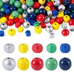 200Pcs 10 Styles Spray Painted Round Natural Schima Wood Beads