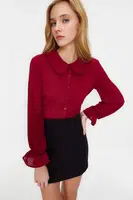 Trendyol Claret Red Baby Collar Pompom Detailed Regular Fit Woven Shirt