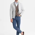Ombre Men's melange rayon jacket with stand-up collar - grey melange