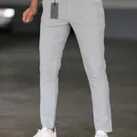 47676 Dewberry Italian Cut Elastic Fabric Mens Trousers-GREY