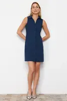 Trendyol námořnické modré bez rukávů mini tkané košilové šaty