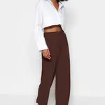 Trendyol Brown Wide Leg/Relaxed Cut High Waist Stretchy Trousers