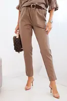 Kesi Włoski Dámské viskózové kalhoty s páskem a zúženými nohavicemi fango