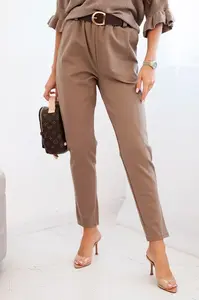 Kesi Włoski Dámské viskózové kalhoty s páskem a zúženými nohavicemi fango