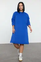 Trendyol Curve Blue 2 Yarn Non-raising Crew Neck Knitting Plus Size Sweatshirt Dress