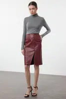 Trendyol Limited Edition Dark Red Snakeskin Slit Midi Woven Skirt