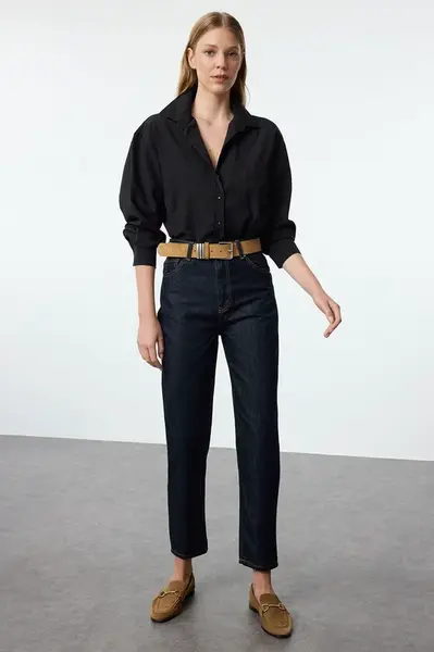 Trendyol Dark Blue High Waist Mom Jeans