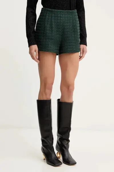 Šortky z vlněné směsi Armani Exchange dámské, zelená barva, high waist, XW000718 AF16208