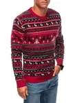 Edoti Men's red Christmas jumper with Norwegian patterns - red
