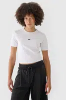 Dámské Bavlněné Tričko Slim Cropped 4F Bílé 4FWAW24TTS