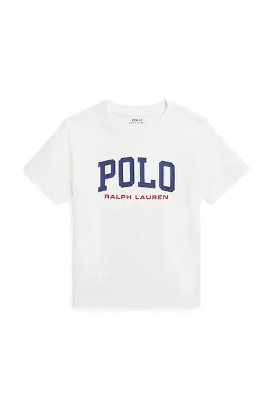 Dětské bavlněné tričko Polo Ralph Lauren bílá barva, s potiskem, 322958159002
