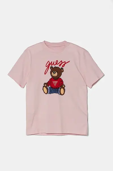 Dětské bavlněné tričko Guess růžová barva, H4BJ06 I3Z14