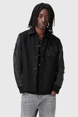Bomber bunda AllSaints WARRENTON černá barva, přechodná, M011LC