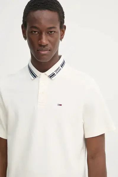 Polo tričko Tommy Jeans béžová barva, DM0DM20225