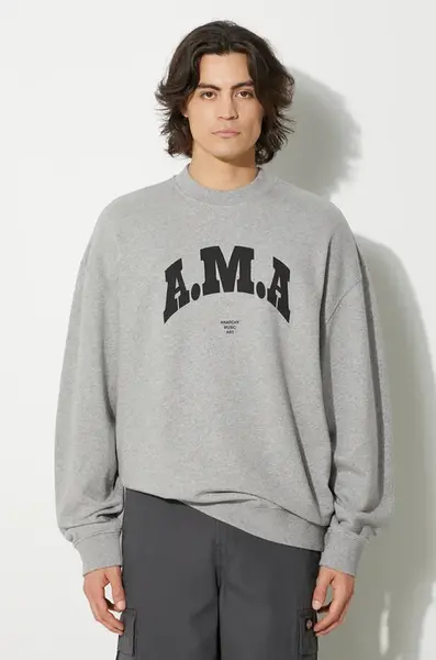 Bavlněná mikina Marcelo Burlon Ama Comfort Crewneck pánská, šedá barva, s potiskem, CMBA097F24FLE0030810