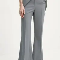 Kalhoty s příměsí vlny Remain šedá barva, zvony, high waist, 5023923046
