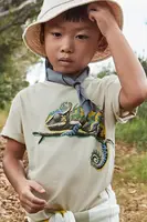 Dětské bavlněné tričko Mayoral béžová barva, s potiskem, 3045