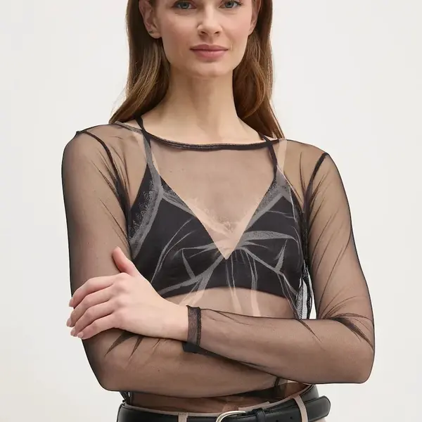 Halenka Sisley dámská, černá barva, vzorovaná, 39ZHL106P