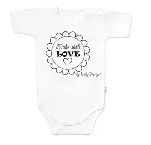 Baby Nellys Body krátký rukáv Made with love,  bílé vel.  68