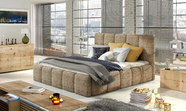Postel Edvige - dřevěný rám + pružinový zdvih + úložný prostor Rozměr: 140 x 200 cm, látka: Berlin 03