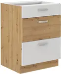 Spodní skříňka Artisan 60 D 3S BB - Premium Box Barva korpusu: Dub artisan, Barva dvířek: Bílý lesk
