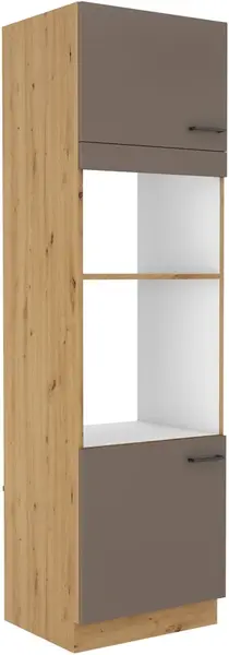 Vysoká skříňka pro vestavnou a mikrovlnou troubu Bolonia 60 DPM-210 2F Barva korpusu: Dub artisan, Barva dvířek: Truffle Grey
