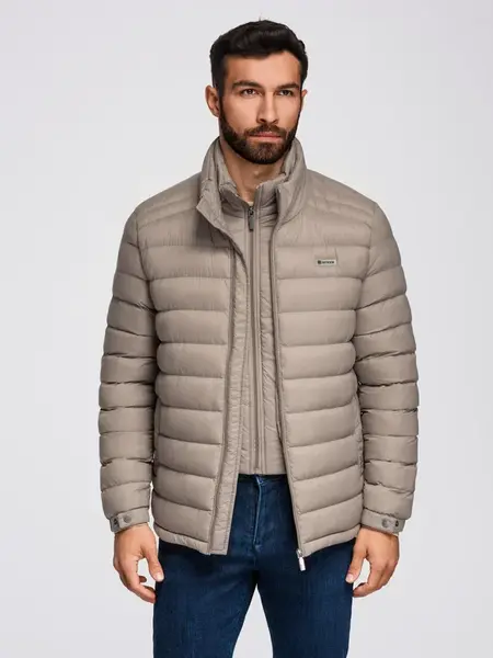 Ombre Men's quilted jacket with two fasteners - dark beige