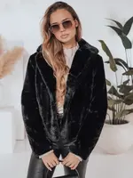 Dámsky krátky čierny kožuch GLAMFLUFFY
